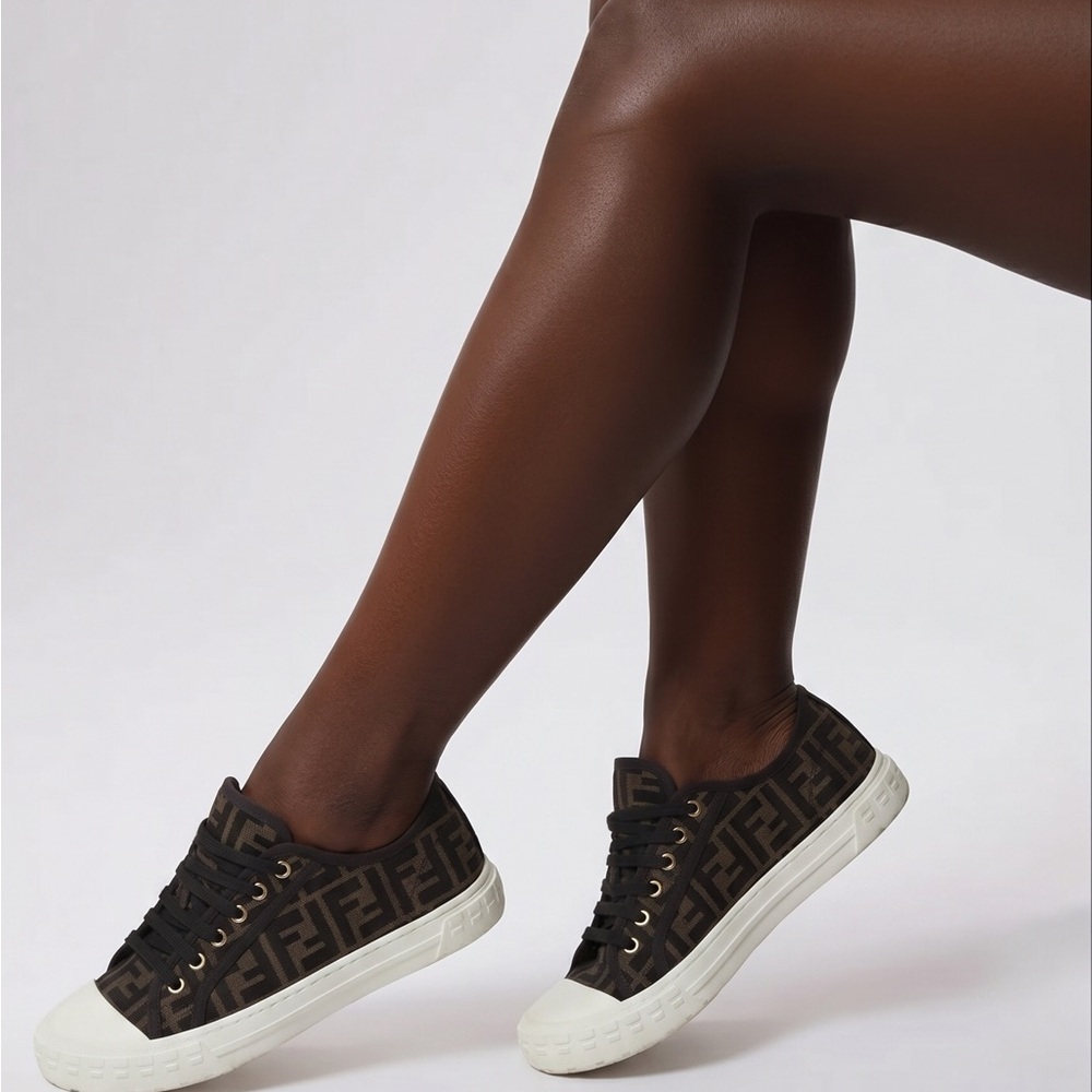 New Authentic Fendi Women Brown and Black Sneakers Size 39.5